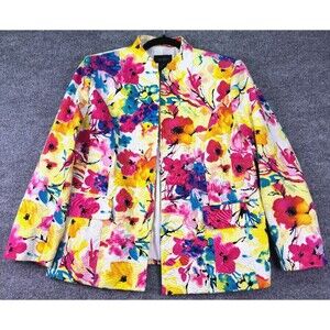 Investments Petites 16P Floral Print Cotton Blazer Multicolor Lined Lightweight